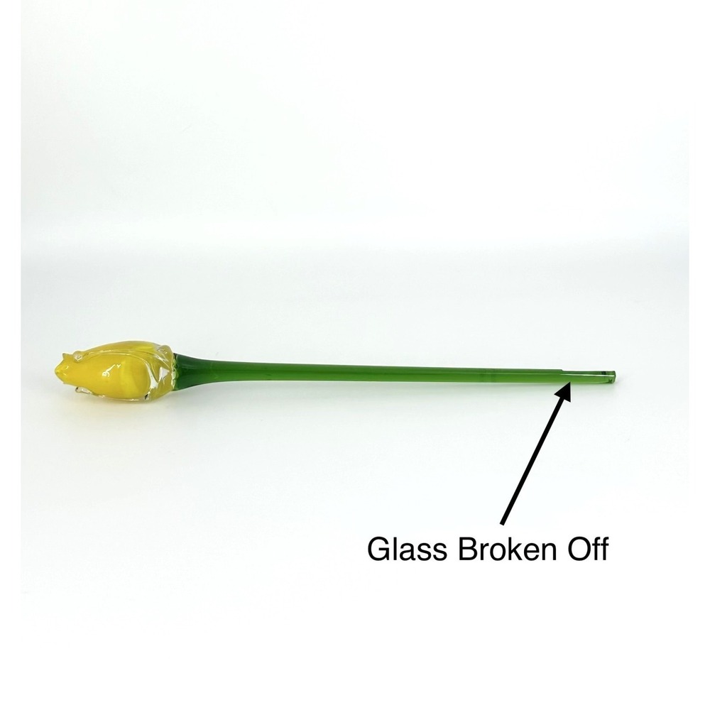 Glass Yellow Rose Bud Murano Style Flower w/Green Stem 12" Long - SEE PICS - Picture 8 of 8